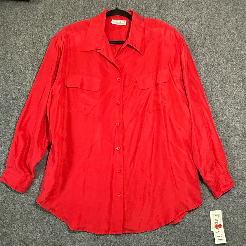 Vibrant Silk Red Button-Down Shirt